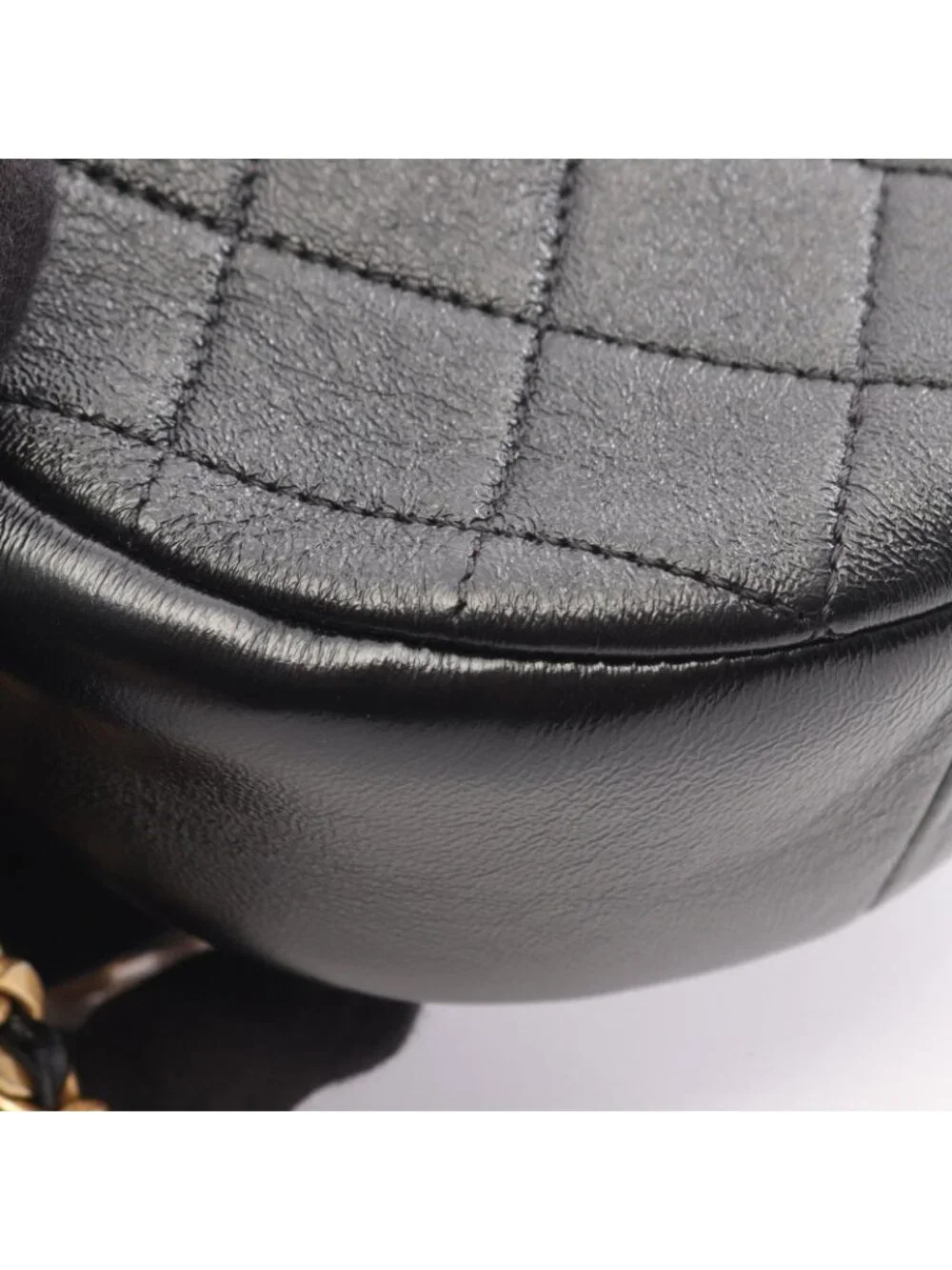 Chanel Shoulder Bag Quilted Round Mini Black Leather Chain